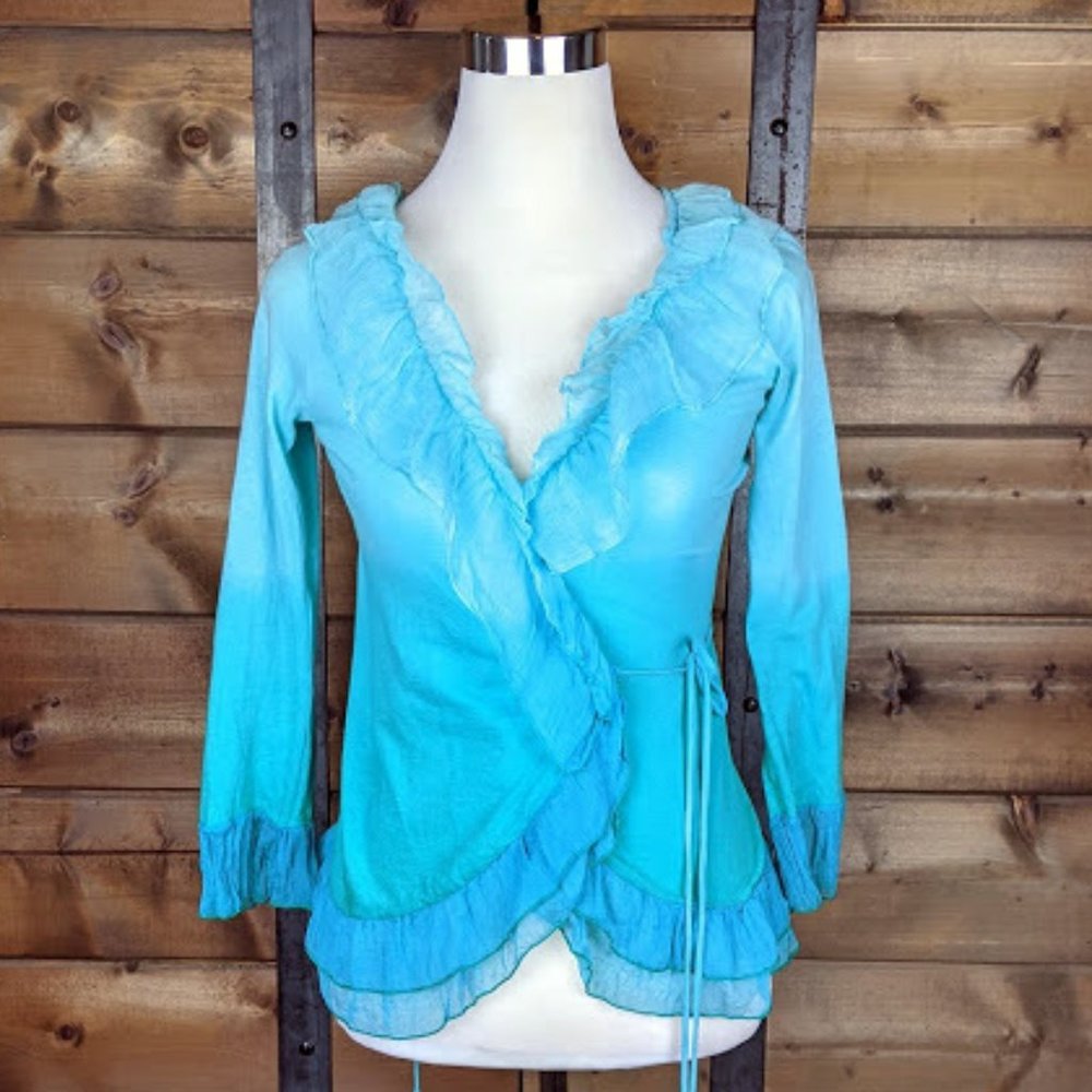 Anthropologie Ruffle Ombre Wrap Front Top - S